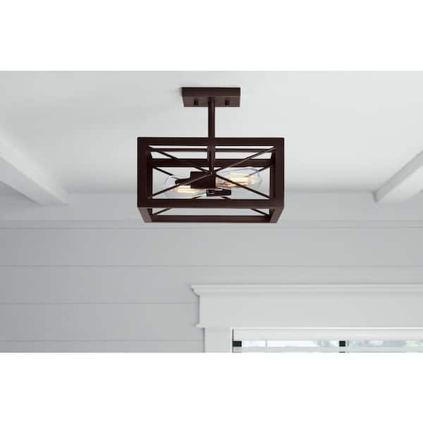 Home Decorators Collection Harwood 12.5 in. 2-Light Bronze Ceiling Light Semi-Flush Mount Ceiling Light with Cage Shade