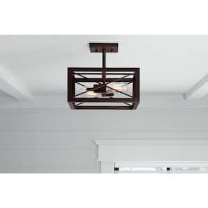 Harwood 12.5 in. 2-Light Bronze Ceiling Light Semi-Flush Mount Ceiling Light with Cage Shade