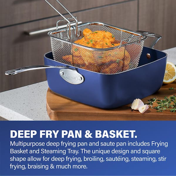 Authentic kitchen Non-Stick Ceramic 11 4.2-qt Saute Pan / Deep Frying Aqua  New