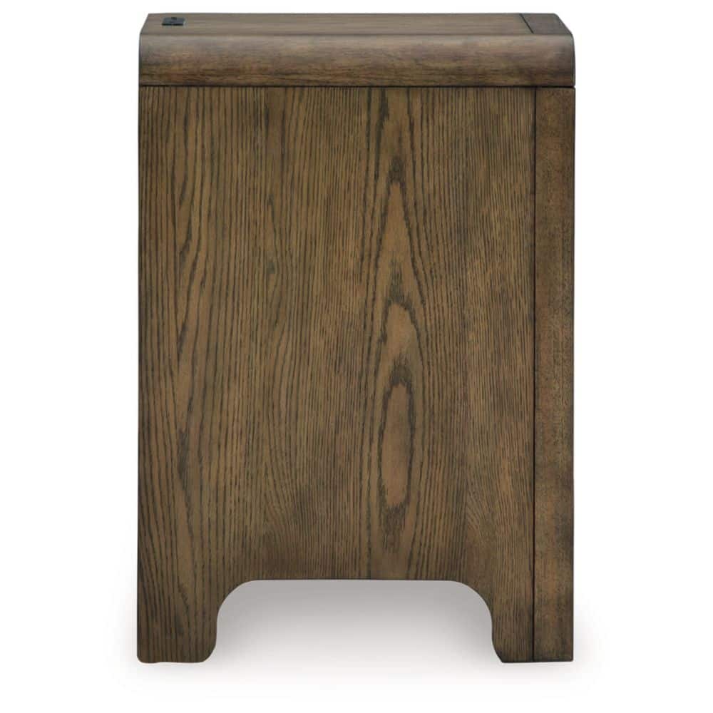 Light Brown Wood Rectangular End Table with Storage and USB Ports