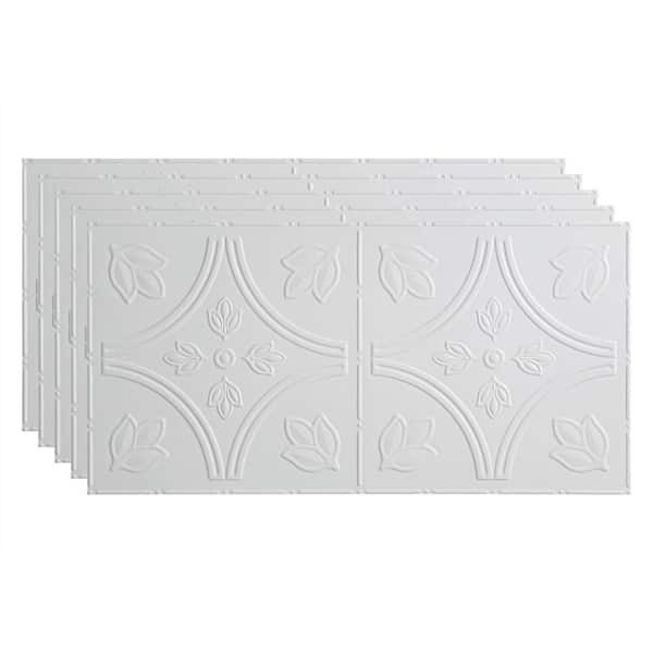 Fasade Traditional #5 2 ft. x 4 ft. Glue Up Vinyl Ceiling Tile in Matte White (40 sq. ft.)