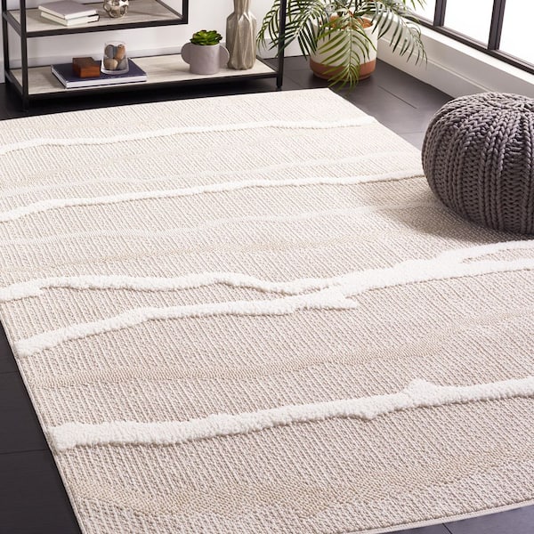 Trends 3 ft. x 3 ft. Square Beige/Ivory Cracked High-Low Area Rug