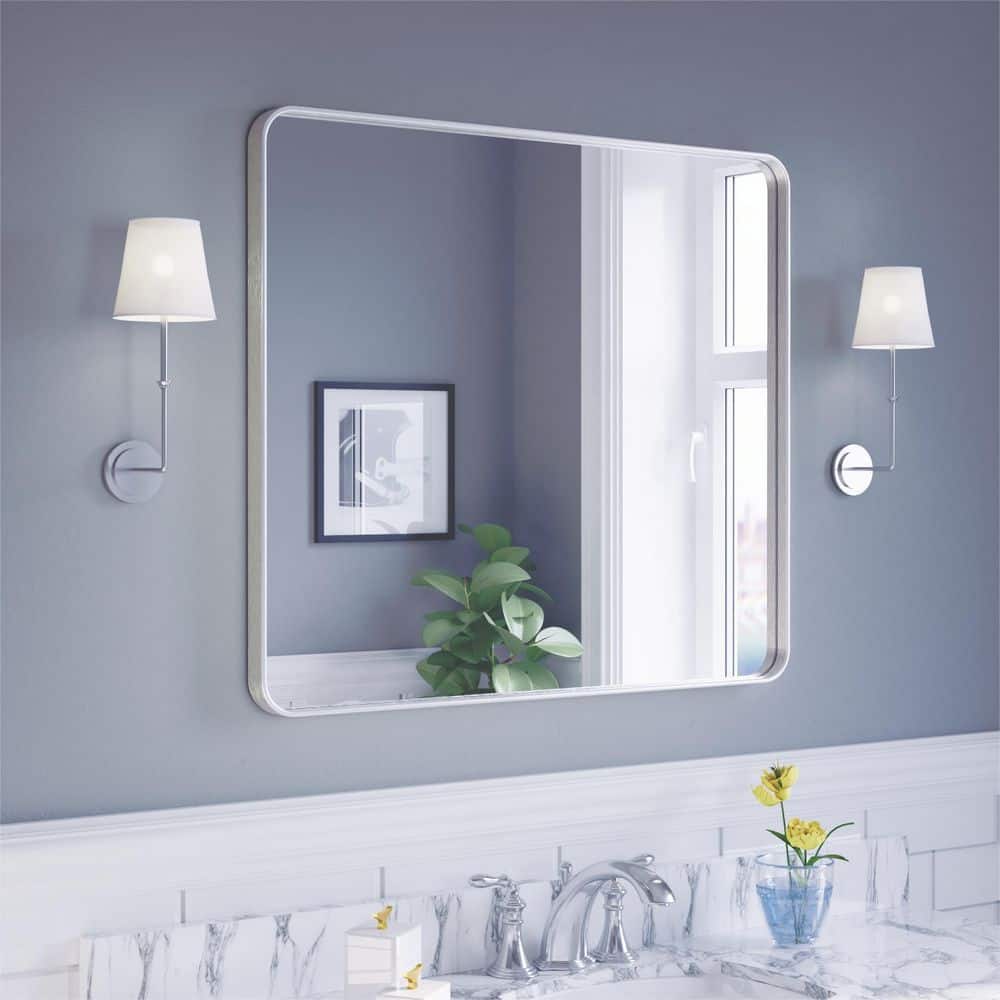 ORGANNICE 36 in. W x 32 in. H Rectangular Aluminum Framed Modern Silver ...