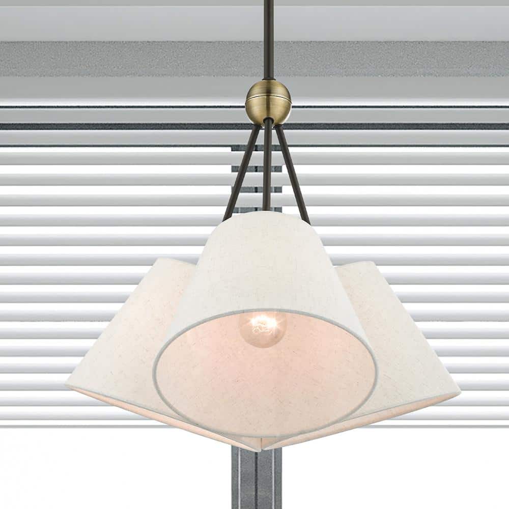 Elegant Symphony 3-Light Bronze & Crystal Chandelier with Oatmeal Fabric Shades