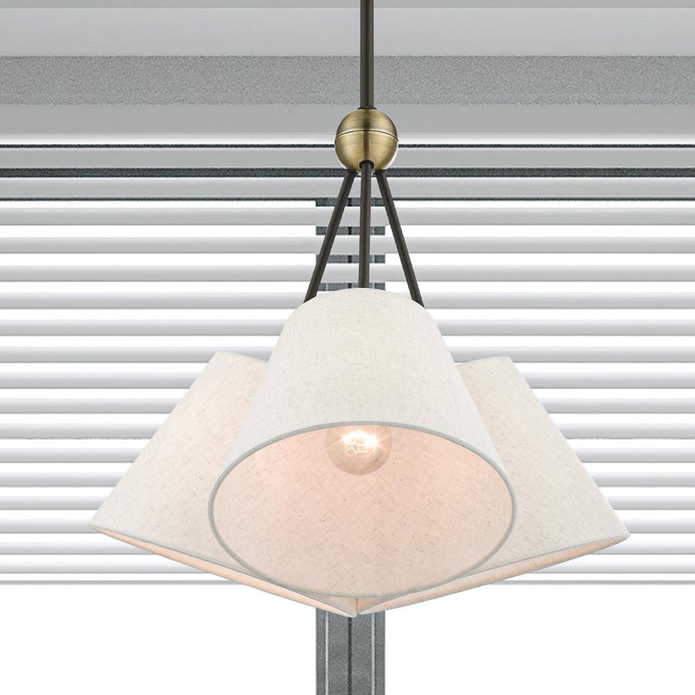 Elegant Symphony 3-Light Bronze & Crystal Chandelier with Oatmeal Fabric Shades