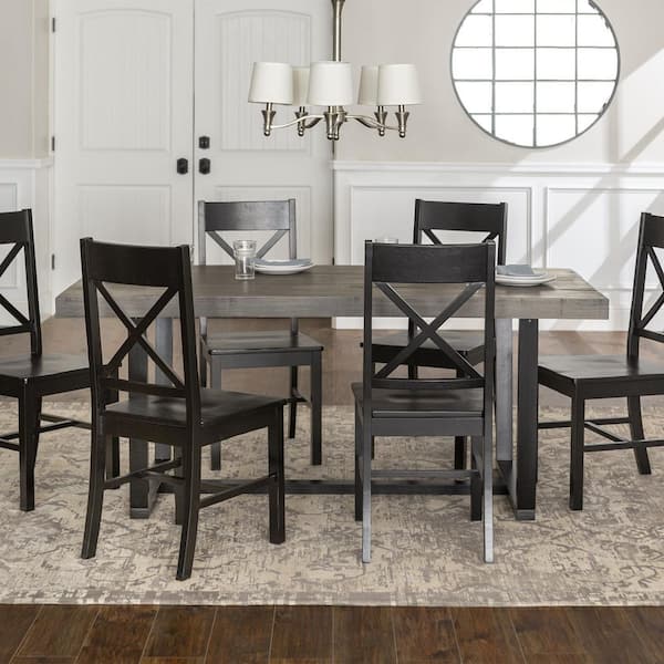 7-Piece Meridian Grey/Black Farmhouse Dining Set Seats 6