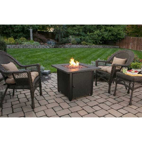 Endless Summer 30 in. W Bronze Finish Steel Base Faux Slate Mantel LP Gas Fire  Pit with Electronic Igition and Lava Rocks GAD1401M