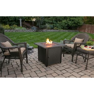 30 in. W Bronze Finish Steel Base Faux Slate Mantel LP Gas Fire Pit with Electronic Igition and Lava Rocks