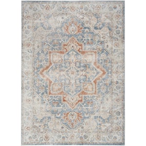 Astra Machine Washable Denim Multi 7 ft. x 9 ft. Distressed Traditional Area Rug