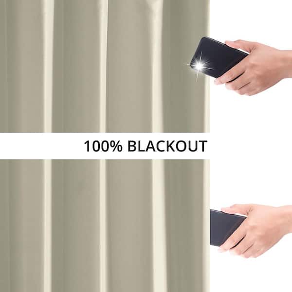 Off White Textured Faux Dupioni Silk Blackout Curtain - 50 in. W x 96 in. L Rod Pocket with Back Tab Single Window Panel