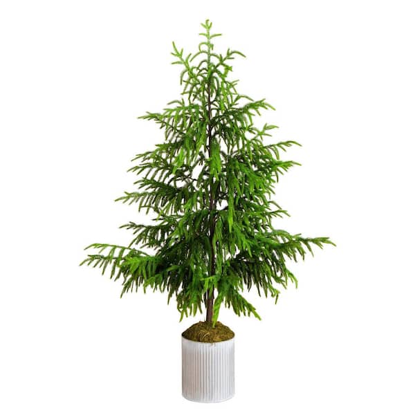 5 ft. Artificial Real Touch Norfolk Island Pine in Metal Tin Planter with Natural Look