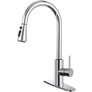1-Handle Pull Down Sprayer Kitchen Faucet Single Level Stainless Steel Kitchen Sink Faucets in Polished Chrome