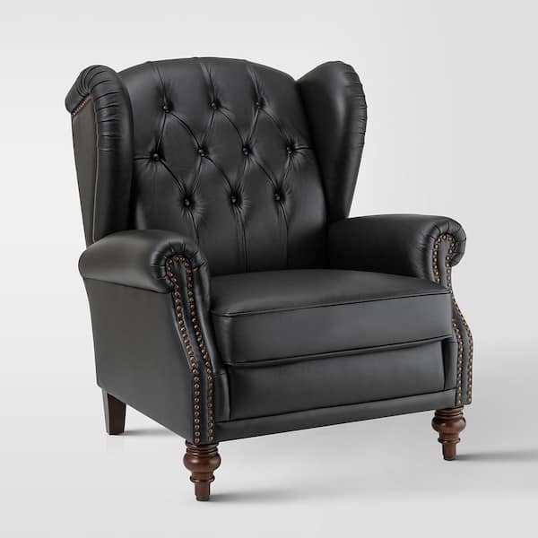 JAYDEN CREATION Pablo Black 33 in. Wide Genuine Leather Arm Chair with Solid Tapered Wood Legs and Classic Wingback Design