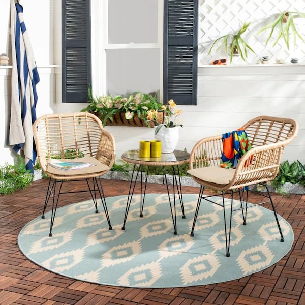 Barton 3-Piece Outdoor Bistro Wicker Patio Set with Glass Table and Chairs Seat Cushion