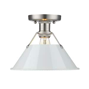 Orwell 10 in. 1-Light Pewter and Dusky Blue Flush Mount