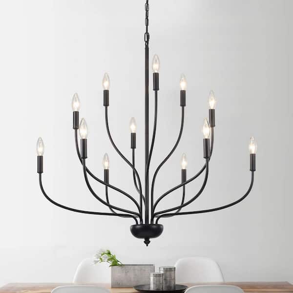 D−STYLIST KDFY-12AB ZJVAIVE 12-Light Black Candlestick Hanging Island Linear