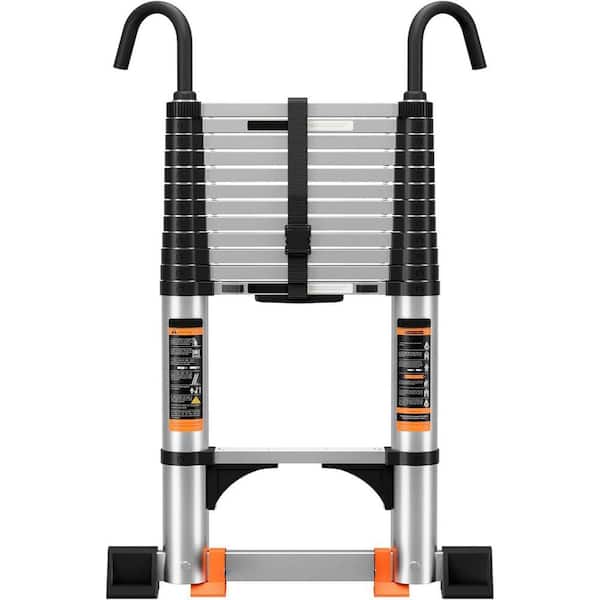 Telescoping Aluminum Ladder 9.5 ft. with Stabilizer Bar Lightweight Heavy Duty Extension 330 lbs. Capacity Collapsible