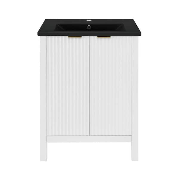 Swiss Madison Bastille 24 in. W White Bathroom Vanity in Black with Ceramic Sink Top