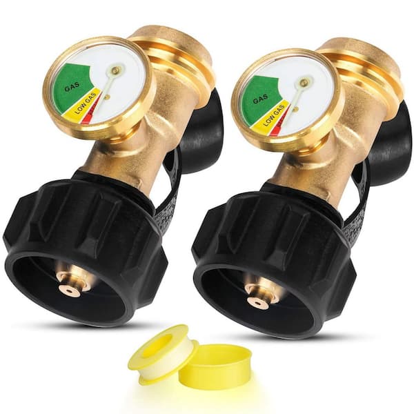 Propane Tank Gauge Level Indicator with Leak Detector for BBQ Gas Grill RV Heater Fire Pit Solid Brass 2 Pack