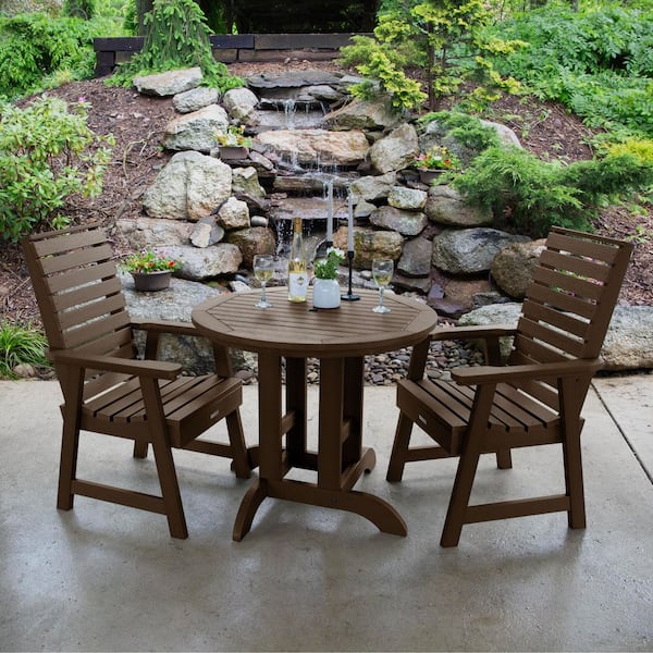Highwood Weatherly Weathered Acorn 3-Piece Recycled Plastic Round Outdoor Dining Set
