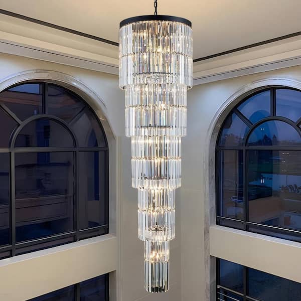 Modern Chandelier 125 in. 20-Light Black Chandelier for Staircase, Foyer,Living Room,Crystal Chandelier for High Ceiling