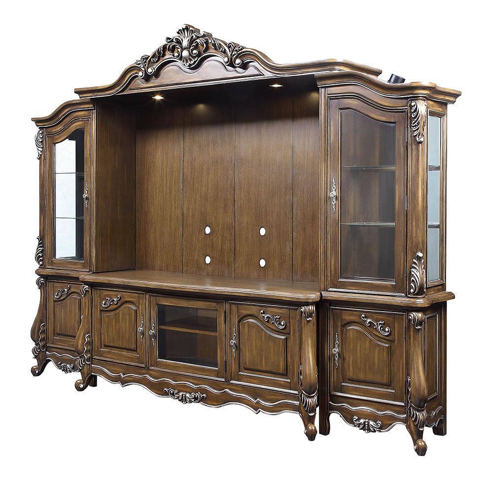 Latisha Antique Oak 121" Entertainment Center with Glass Doors