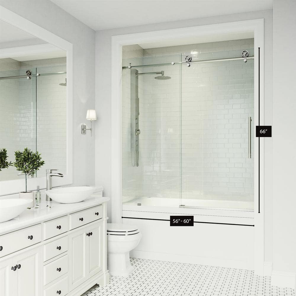 Elan Frameless Sliding Tub Door with Clear Glass and Stainless Steel