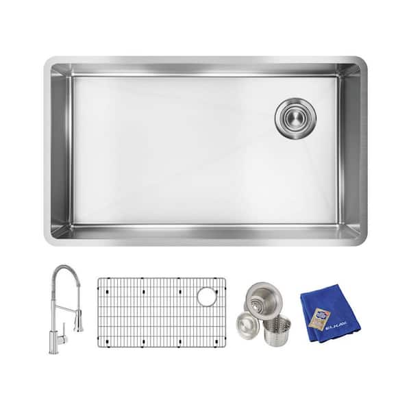 Elkay Crosstown Stainless Steel 32 in. Single Bowl Undermount Kitchen Sink Kit with Faucet