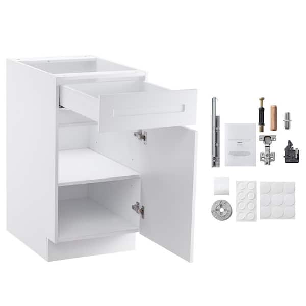 White Shaker Base Cabinet with Drawer, 24 in. W x 18 in. D x 34.5 in. H, Ready to Assemble Soft-Close Door, 2025 update