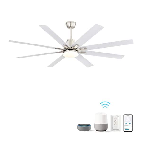 LINJO 66 in. Smart Indoor White 8 Durable ABS fan Blades Integrated LED Ceiling Fan with Voice/APP/Wall Switch/Remote Control