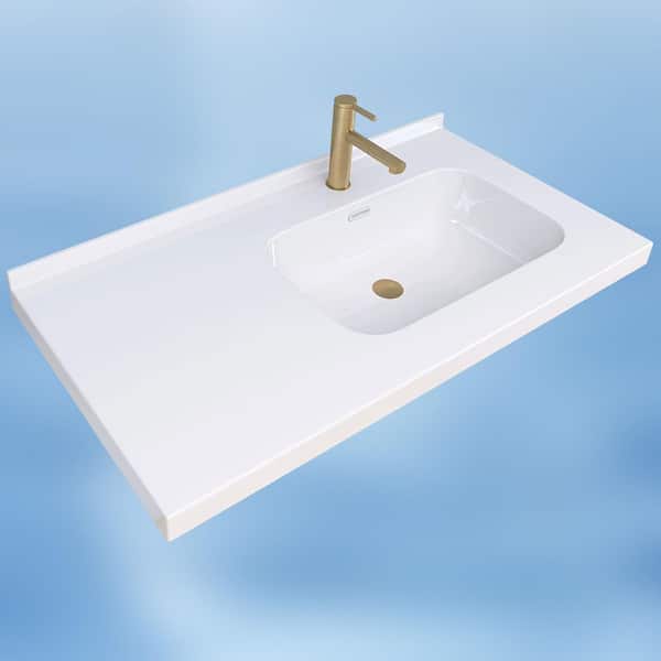 Foia 42in. W x 22 in. D Solid Surface White Rectangular Single Sink Bath Vanity Top with Backsplash and Basin Countertop