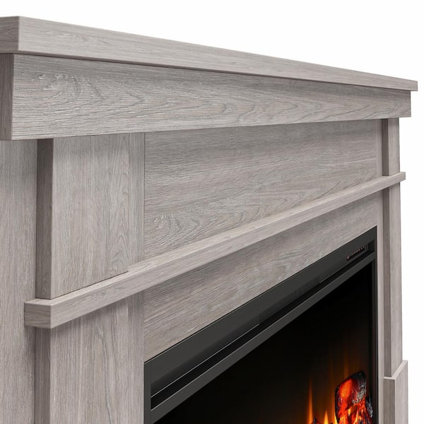 Elmcrest 64 in. x 38 in. Mantel with Linear Electric Fireplace, Rustic Gray