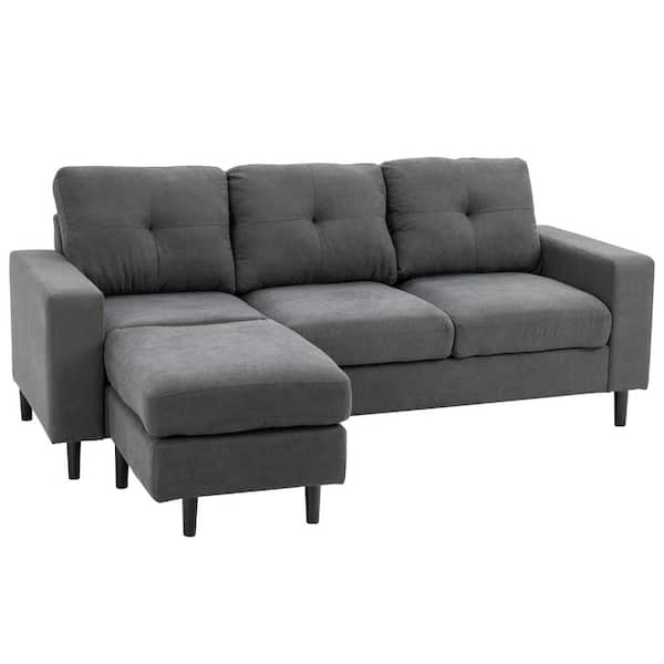 HOMCOM 76 in. Square Arm 1-Piece Polyester L-Shaped Sectional Sofa in Dark Gray