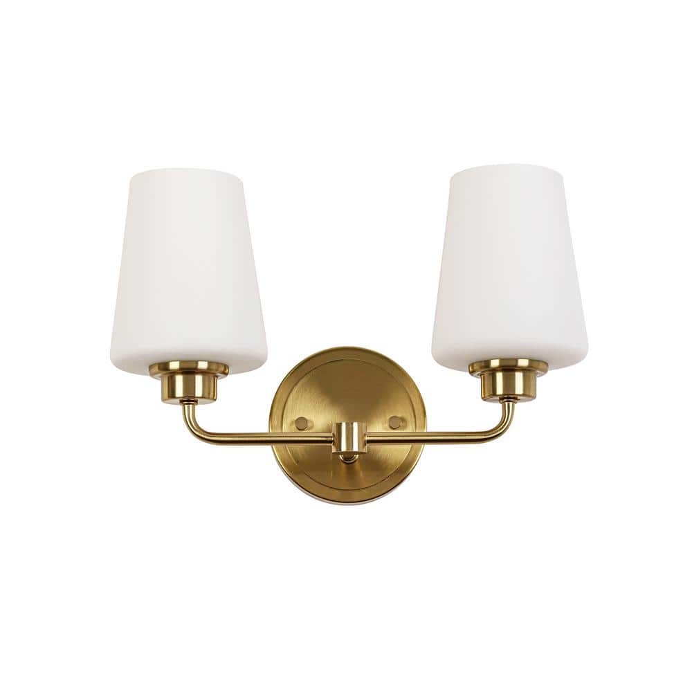 4.7 in. W 2 Lights White Gold Vanity Light with White Glass