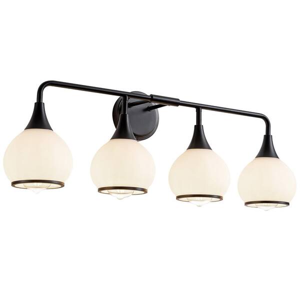 KAISITE 30 in. 4Light Black Bathroom Vanity Light with Milky White