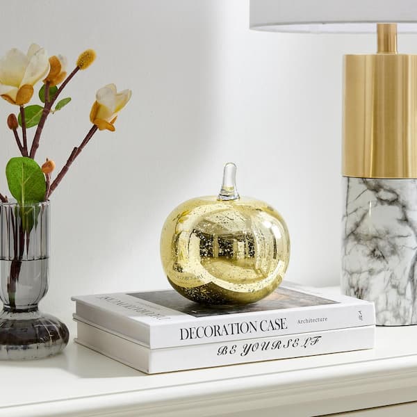 Alloya 5.5 in. W x 6.15 in. H Apple Decorative Accent Glass Tabletop Sculpture Nature Figure - Gold