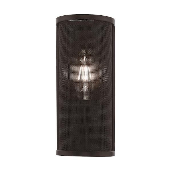 AVIANCE LIGHTING Dorchester 5 in. 1-Light Bronze ADA Wall Sconce with Oatmeal Fabric Shade