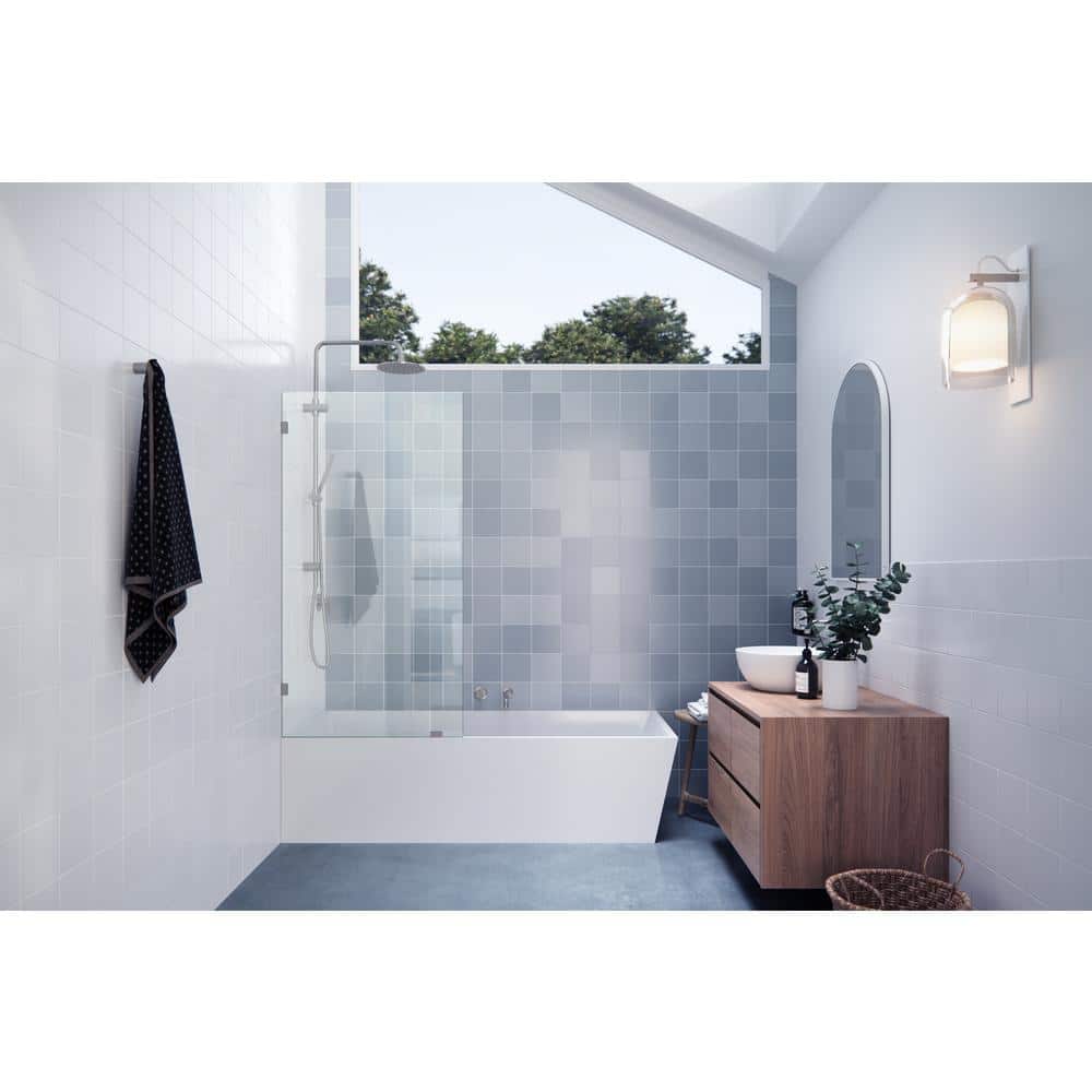Brushed Nickel Frameless Glass Shower Bath Panel, 30" x 58.25"