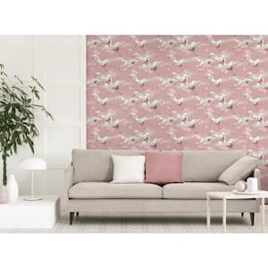 Saura Pink Cranes Matte Non-Pasted Strippable Wallpaper Sample