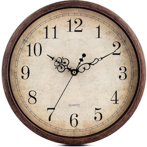 12 in. Vintage Brown Wall Clock Silent Non Ticking