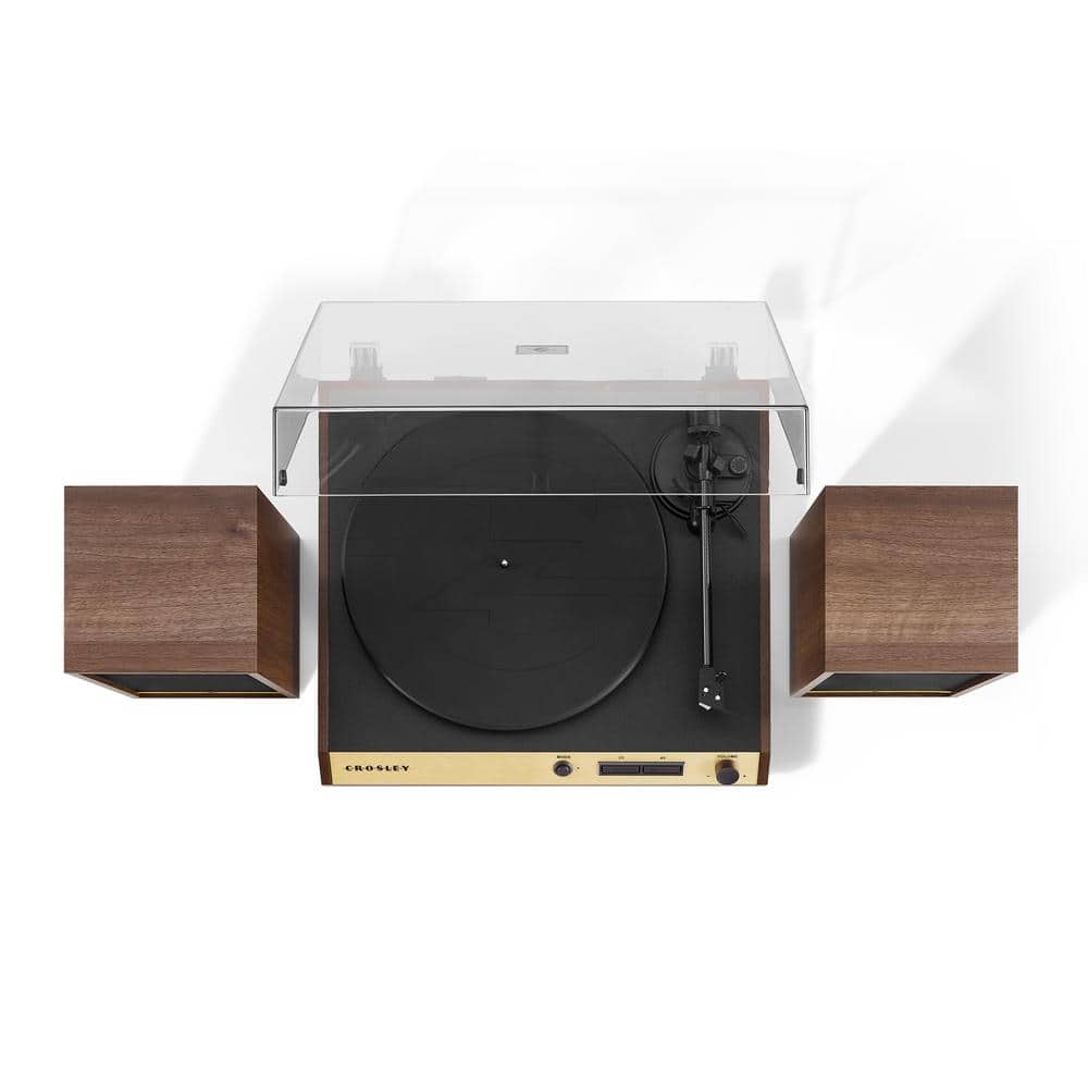 Walnut 2-Speed Belt-Drive Turntable with 120W Speakers