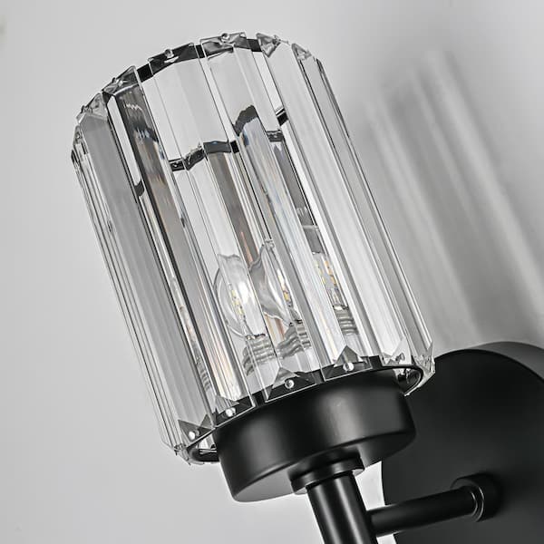 Orillia 4.72 in. 1-Light Black Modern Crystal Bathroom Vanity Light with Cylinder Shade