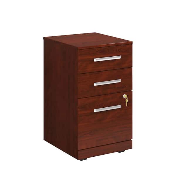 Unbranded Affirm Classic Cherry Decorative Lateral File Cabinet with 3-Drawers and Hidden Casters (Comes Assembled)