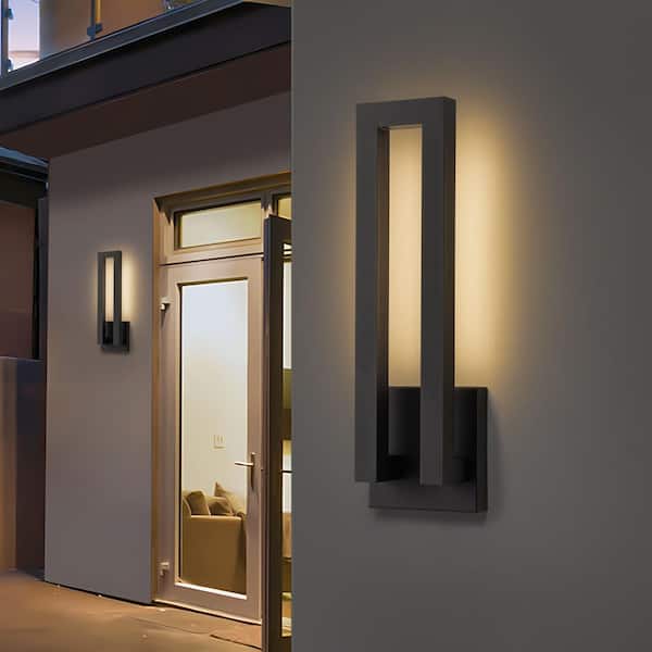 22.5 in. Matte Black Integrated LED Hardwired Outdoor Wall Lantern Sconce
