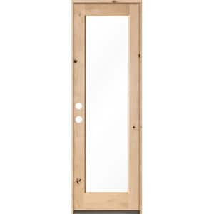 30 in. x 96 in. Rustic Knotty Alder Full-Lite Clear Low-E Unfinished Wood Right-Hand Inswing Exterior Prehung Front Door