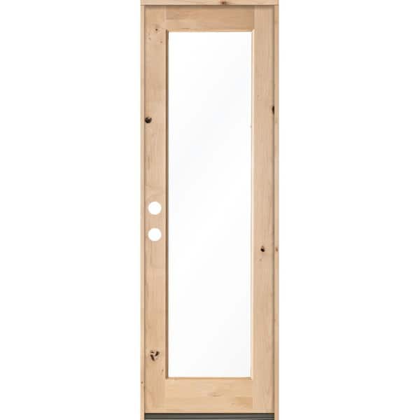 Krosswood Doors 30 in. x 96 in. Rustic Knotty Alder Full-Lite Clear Low-E Unfinished Wood Right-Hand Inswing Exterior Prehung Front Door