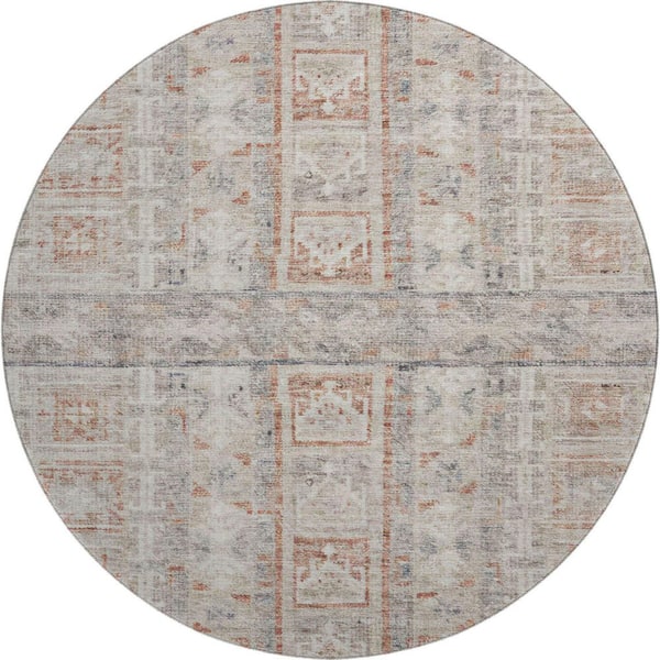 Mayfield Premium Machine Washable Abstract AMF2173 Beige 8 ft. x 8 ft. Round Rug