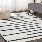 JONATHAN Y Alaro Berber Stripe Shag White/Black 8 ft. x 10 ft. Area Rug ...