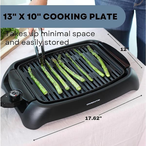 OVENTE 1000-Watt Portable Electric Indoor Grill with Non-Stick Grilling  Plate, Black GD1632NLB - The Home Depot