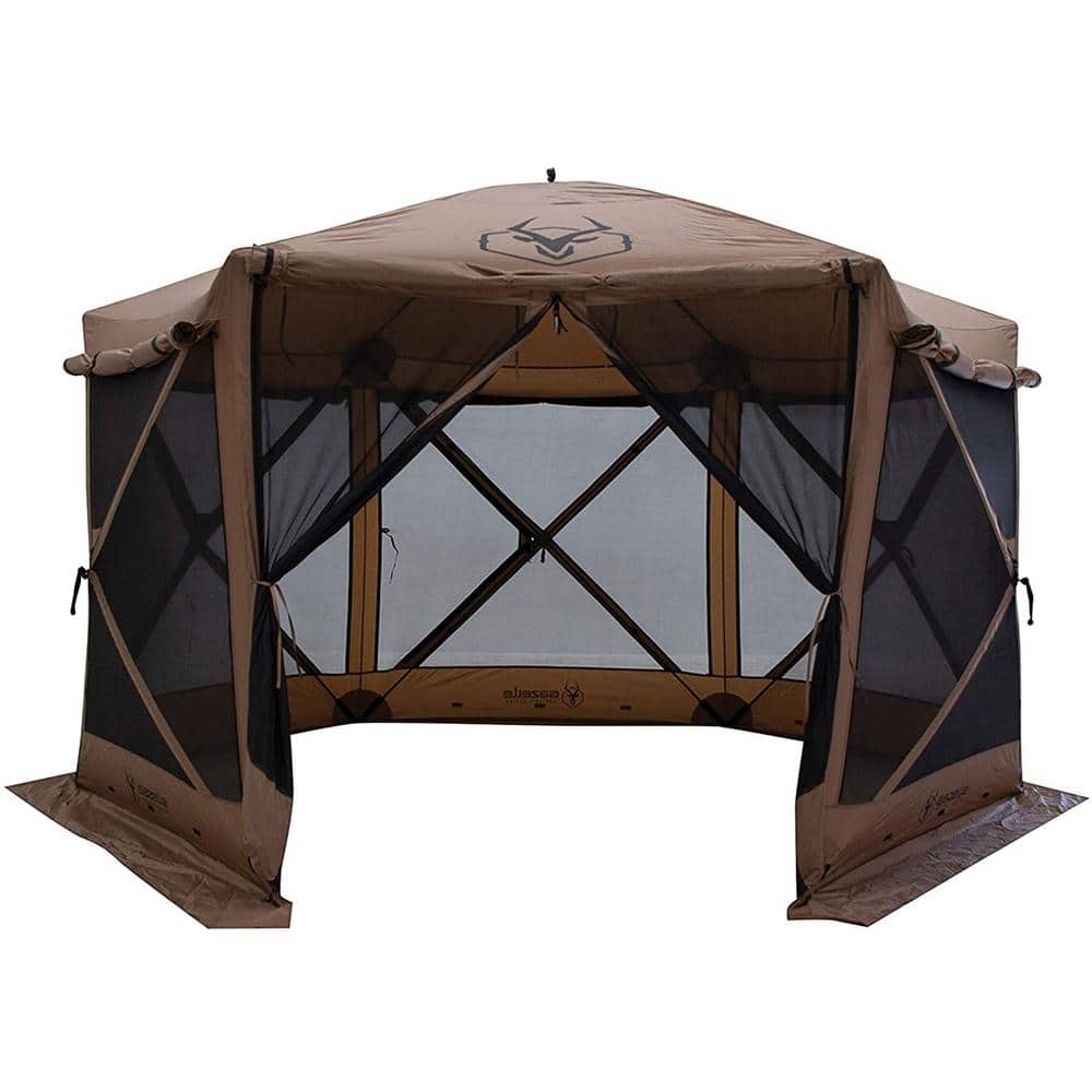 Deluxe Pop Up 6 Sided Portable Hub Gazebo Screen Tent, Brown GAZL